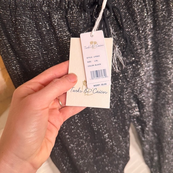 Turks & Caicos Black Shimmer Wide Leg Sheer Cover UP Pants, Women’s Size Large - Picture 5 of 8